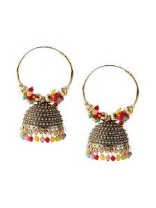 JMBW INTERNATIONAL Gold-Plated Stone Studded Dome Shaped Jhumkas