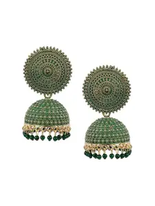 JMBW INTERNATIONAL Gold-Plated Dome Shaped Stone Studded Antique Jhumkas