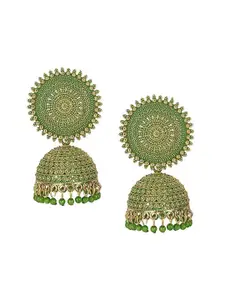 JMBW INTERNATIONAL Gold-Plated Dome Shaped Stone Studded Antique Jhumkas