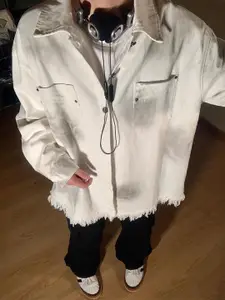 HERE&NOW Men Spread Collar Typography Printed Casual Denim Jacket