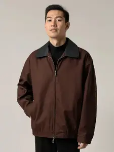 HERE&NOW Men Spread Collar Solid Casual Bomber Jacket