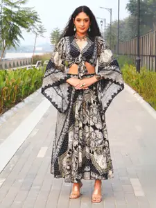 Boholyfe Printed V-Neck Crop Top With Skirt