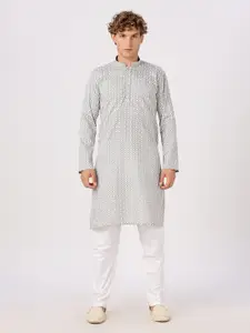 Anouk Ethnic Motifs Embroidered Thread Work Mandarin Collar Cotton Straight Kurta