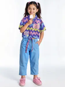 The Souled Store Girls Print Cotton Shirt Style Crop Top