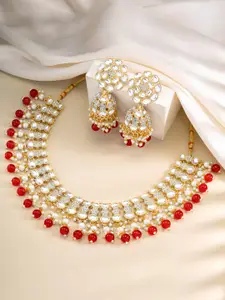 Peora Gold-Plated Kundan-Studded Necklace & Earrings