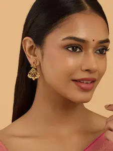 Kushal's Fashion Jewellery Gold-Plated Stone Studded & Beaded Antique Drop Earring