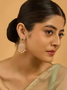 Kushal's Fashion Jewellery Gold Plated Zircon Embellished Bridal Contemporary Earrings