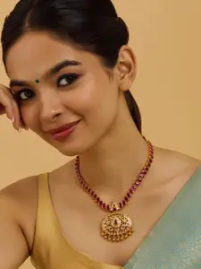 Kushal's Fashion Jewellery 92.5 Pure Silver Gold-Plated Stone Studded Necklace