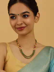 Kushal's Fashion Jewellery Embellished Bridal 92.5 Pure Silver Gold-Plated Temple Necklace