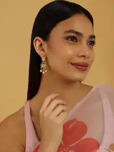 Kushal's Fashion Jewellery Kundan Studded Contemporary Drop Earrings