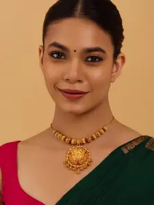 Kushal's Fashion Jewellery Embellished Bridal 92.5 Silver Gold-Plated Temple Necklace