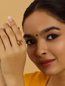 Kushal's Fashion Jewellery 92.5 Sterling Silver Gold-Plated Finger Ring