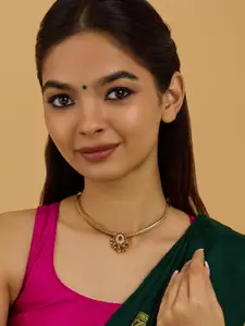 Kushal's Fashion Jewellery Gold-Plated Stone Studded Antique Necklace