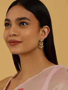 Kushal's Fashion Jewellery Kundan Studded Contemporary Drop Earrings