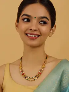 Kushal's Fashion Jewellery Embellished Bridal 92.5 Pure Silver Gold-Plated Temple Necklace