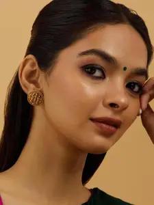 Kushal's Fashion Jewellery Gold Plated Spherical Antique Studs Earrings