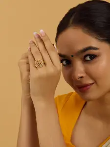 Kushal's Fashion Jewellery 92.5 Pure Silver Gold-Plated Finger Ring