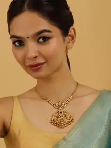 Kushal's Fashion Jewellery Embellished Bridal 92.5 Silver Gold-Plated Stone Necklace