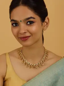 Kushal's Fashion Jewellery 92.5 Pure Silver Gold-Plated Stone Studded & Beaded Necklace