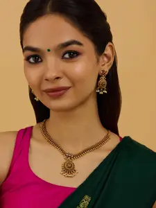 Kushal's Fashion Jewellery Gold-Plated Beaded Antique Necklace & Earrings