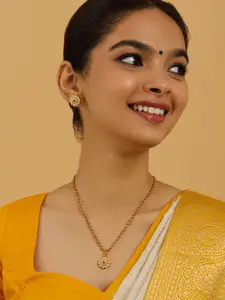 Kushal's Fashion Jewellery Embellished Bridal 92.5 Silver Gold-Plated Temple Pendant Set