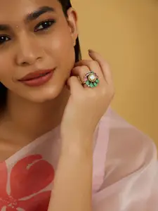 Kushal's Fashion Jewellery Embellished Bridal Gold-Plated Kundan  Adjustable Finger Ring