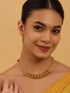 Kushal's Fashion Jewellery Embellished Bridal 92.5 Pure Silver Gold-Plated Temple Necklace