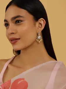 Kushal's Fashion Jewellery Embellished Bridal Kundan Studded Contemporary Drop Earrings