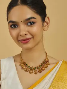 Kushal's Fashion Jewellery Embellished Bridal 92.5 Silver Gold-Plated Stone Necklace