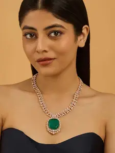 Kushal's Fashion Jewellery Rhodium-Plated Zircon Studded Necklace