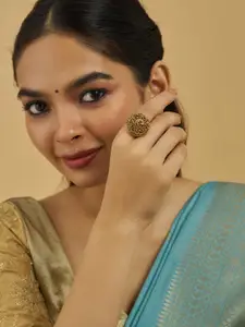 Kushal's Fashion Jewellery Gold-Plated Stones-Studded Antique Finger Ring