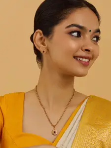 Kushal's Fashion Jewellery Embellished Bridal 92.5 Silver Gold-Plated Zircon Pendant Set