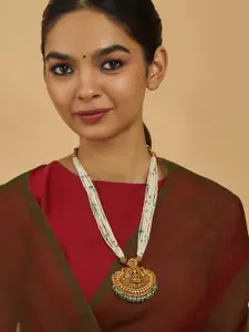 Kushal's Fashion Jewellery Gold-Plated Stone Studded & Beaded Antique Necklace