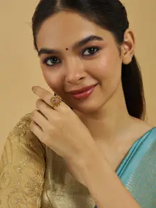 Kushal's Fashion Jewellery Gold-Plated Stone-Studded Antique Adjustable Finger Ring