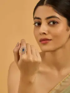 Kushal's Fashion Jewellery Embellished Bridal Gold-Plated CZ-Studded Finger Ring