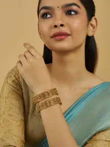 Kushal's Fashion Jewellery Set Of 2 Gold-Plated Antique Bangles