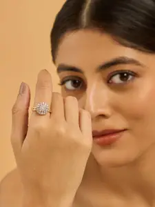 Kushal's Fashion Jewellery Gold Plated CZ Stone Studded Finger Ring