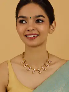 Kushal's Fashion Jewellery Embellished Bridal 92.5 Pure Silver Gold-Plated Temple Necklace