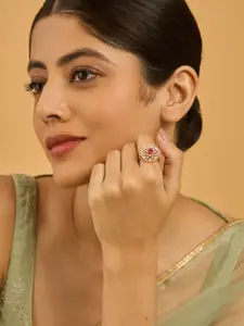 Kushal's Fashion Jewellery Gold-Plated Zircon-Studded Adjustable Finger Ring