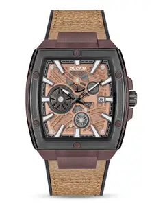 Ducati Men Skeleton Dial & Leather Wrap Around Straps Chronograph Watch DTWGB0000702