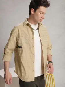 WROGN Self Striped Pure Cotton Casual Shirt