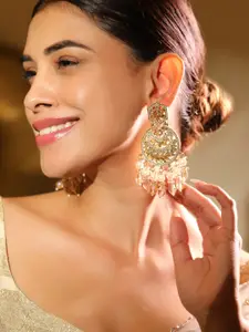 Rubans 18K Gold-Plated Chandbali Earrings with Champagne Stones, Pearls & Crystal Beads