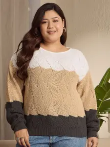 Berrylush Curve Women Colourblocked Long Sleeves Pullover