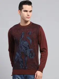Monte Carlo Men Self Design Round Neck Full Sleeve Woollen Pullover