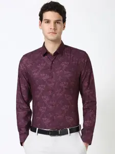 Peter England Men Spread Collar Floral Printed Cotton Slim Fit Formal Shirt