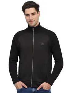 Monte Carlo Men Cable Knit Mock Neck Front-Open Sweater