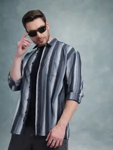 The Roadster Lifestyle Co. Relaxed Striped Textured Casual Shirt