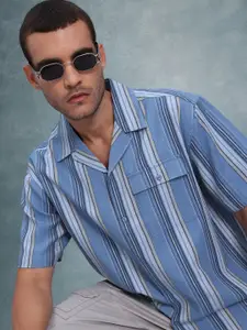 The Roadster Lifestyle Co. Men Relaxed Striped Cuban Collar Pure Cotton Casual Shirt