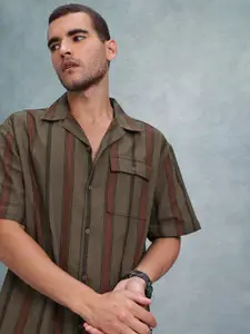 The Roadster Lifestyle Co. Men Relaxed Striped Cuban Collar Pure Cotton Casual Shirt