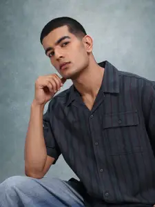 The Roadster Lifestyle Co. Men Relaxed Striped Cuban Collar Pure Cotton Casual Shirt